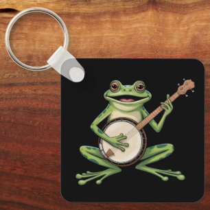 Retro Frog Playing Banjo 90s Music Lovers Vintage Key Ring