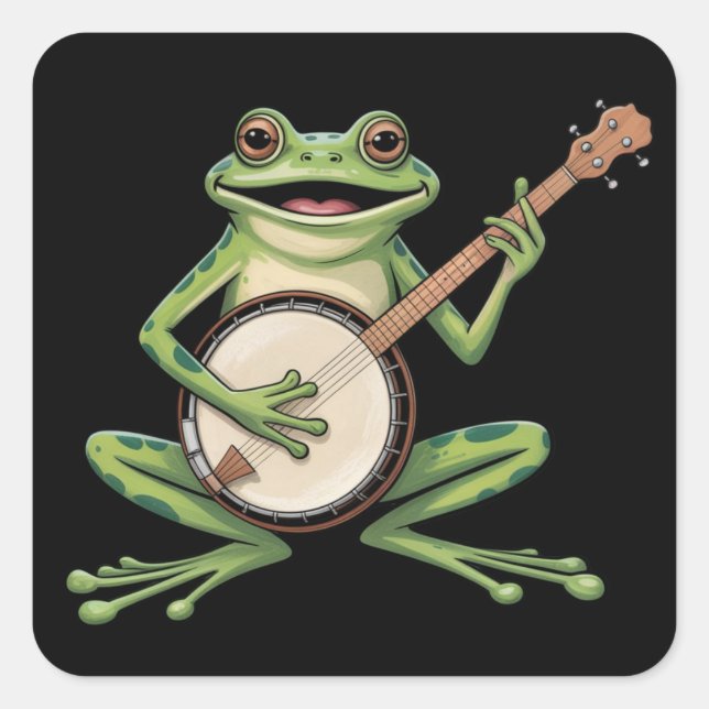 Retro Frog Playing Banjo 90s Music Lovers Vintage Square Sticker (Front)