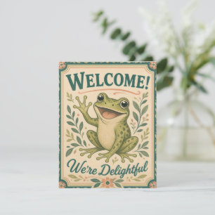 Retro Frog Welcome We're Delightful Art Vintage Card