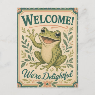 Retro Frog Welcome We're Delightful Art Vintage Holiday Postcard