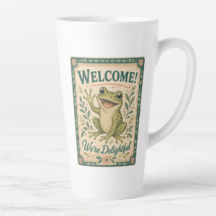 Retro Frog Welcome We're Delightful Art Vintage Latte Mug