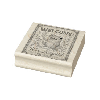 Retro Frog Welcome We're Delightful Art Vintage  Rubber Stamp