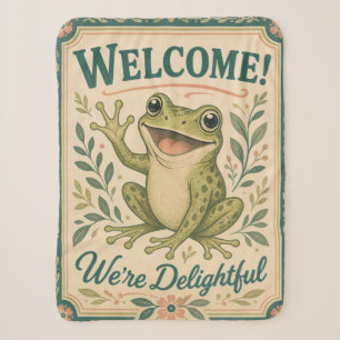 Retro Frog Welcome We're Delightful Art Vintage Sherpa Blanket