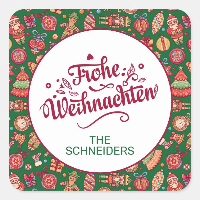 Retro Frohe Weihnachten Personalised Square Sticker (Front)