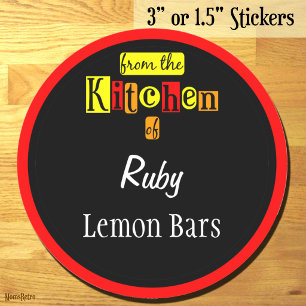 Retro From the Kitchen of Reds on Black Editable Classic Round Sticker