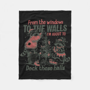 Retro From The Windows To The Walls Funny Raccoon Fleece Blanket