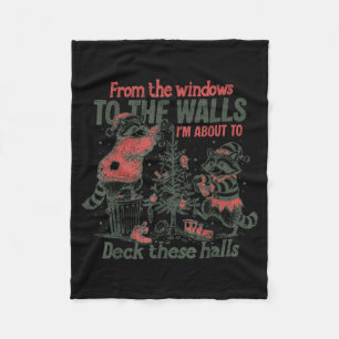 Retro From The Windows To The Walls Funny Raccoon Fleece Blanket