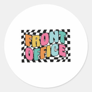 Retro Front Office Chequered Admin Team First Day Classic Round Sticker