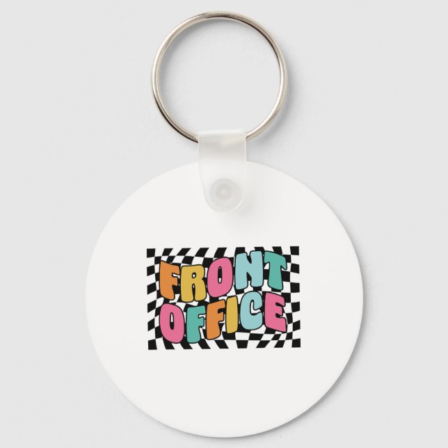Retro Front Office Chequered Admin Team First Day  Key Ring (Front)