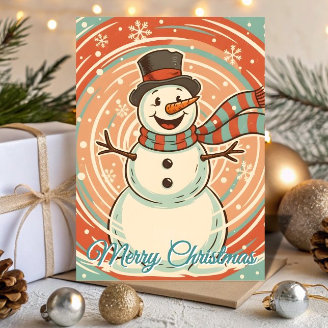 Retro Frosty Snowman Blizzard Christmas Holiday Card (Creator Uploaded)