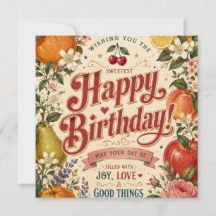 Retro Fruit Birthday ,Colourful Floral Greeting Invitation
