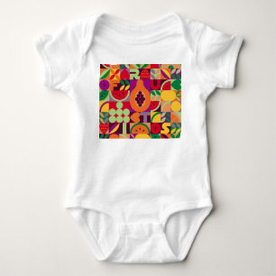 Retro Fruit Geometric: Vintage Seamless Baby Bodysuit