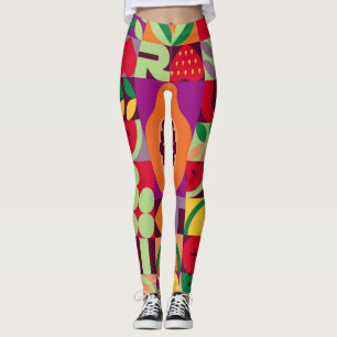 Retro Fruit Geometric: Vintage Seamless Leggings