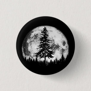 Retro Full Moon & Minimalist Pine Tree Vintage Gra 3 Cm Round Badge