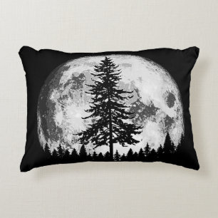 Retro Full Moon & Minimalist Pine Tree Vintage Gra Decorative Cushion