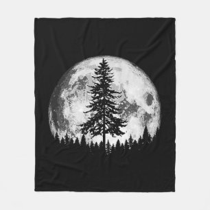Retro Full Moon & Minimalist Pine Tree Vintage Gra Fleece Blanket