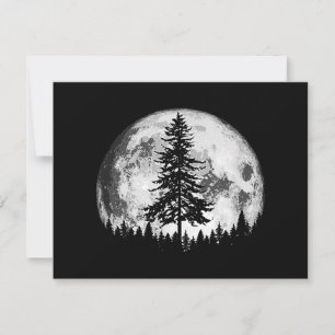 Retro Full Moon & Minimalist Pine Tree Vintage Gra Holiday Card