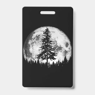 Retro Full Moon & Minimalist Pine Tree Vintage Gra ID Badge