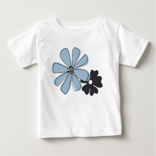 Retro Fun Blue Floral Outline Flowers Pattern Baby T-Shirt