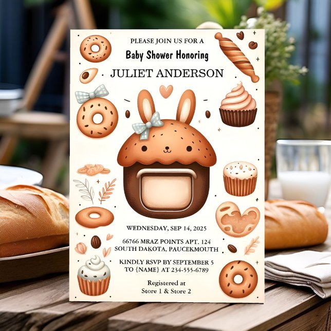 Retro Fun Boho Cake Bun In The Oven Baby Shower Invitation (Creator Uploaded)