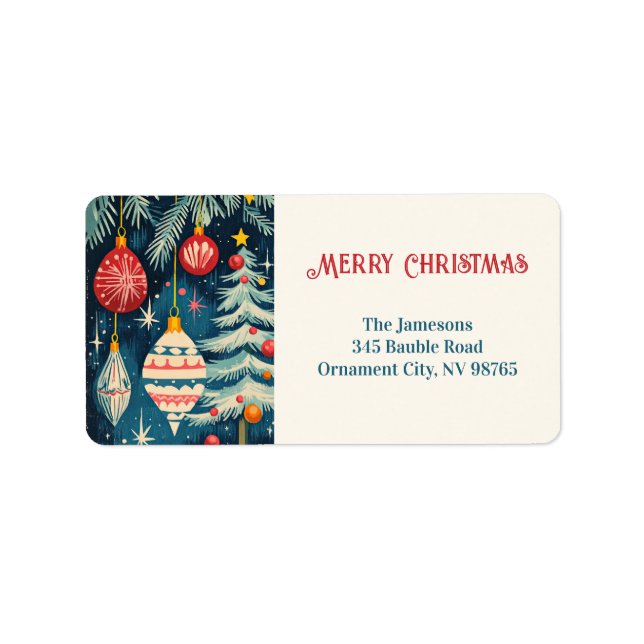 Retro Fun Christmas Trees Ornaments Label (Front)