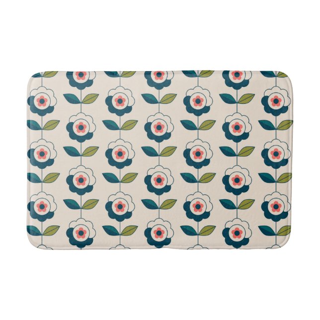 Retro Fun Garden Flower Pattern Bath Mat (Front)