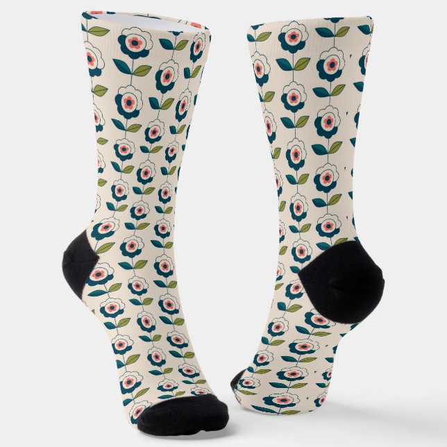 Retro Fun Garden Flower Pattern Socks (Angled)