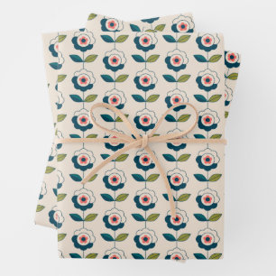 Retro Fun Garden Flower Pattern Wrapping Paper Sheet