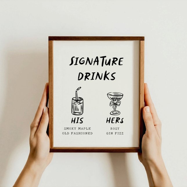 Retro Fun His and Hers Signature Drinks Wedding Poster (Creator Uploaded)