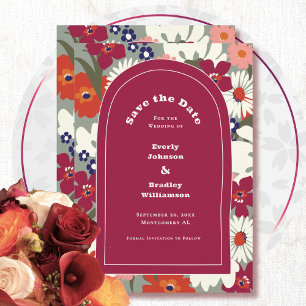 Retro Fun Modern Floral Colourful Save the Date Invitation