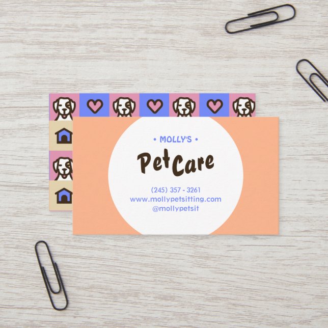 Retro Fun Pet Care Boarding Sitting Business Card (Front/Back In Situ)