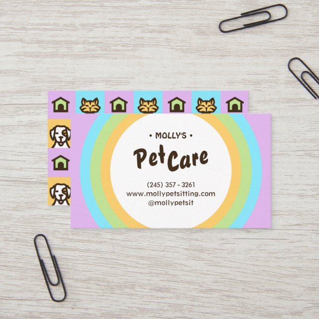 Retro Fun Pet Care Boarding Sitting Business Card (Front/Back In Situ)
