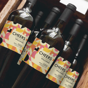 Retro Fun Pink Orange Yellow Bold Bridal Shower Wine Label