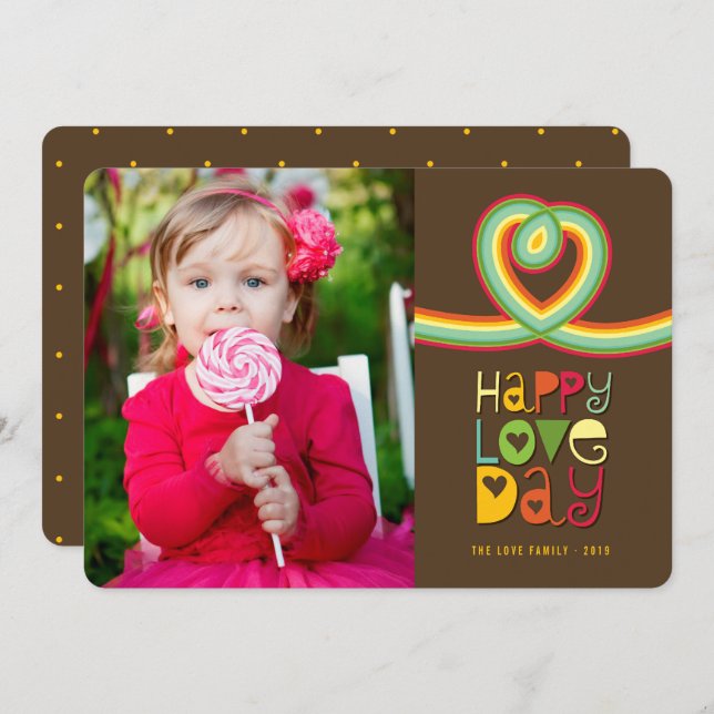 Retro Fun Rainbow Loop Valentine's Day Photo Cards (Front/Back)