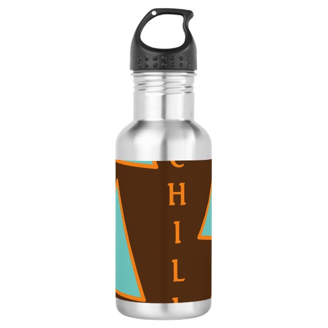Retro Fun Triangles Light Teal and Salmon on Brown 710 Ml Water Bottle (Front)