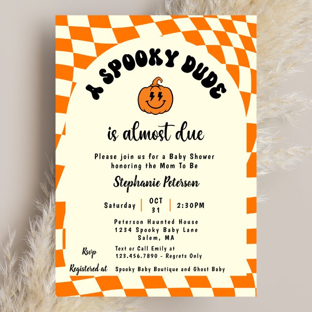 Retro Fun Wavy Chequered A Spooky Dude Baby Shower Invitation (Creator Uploaded)