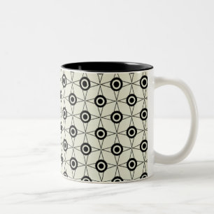 Retro Funk Geometric Mug, Black and Ivory Two-Tone Coffee Mug