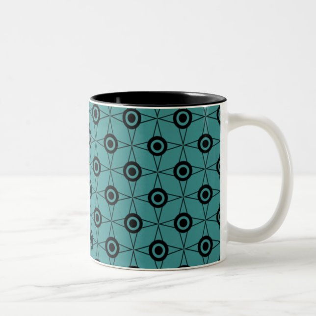 Retro Funk Geometric Mug, Teal Two-Tone Coffee Mug (Right)