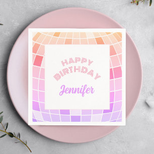 Retro Funky 90s Pink Disco Ball Birthday Party Napkin