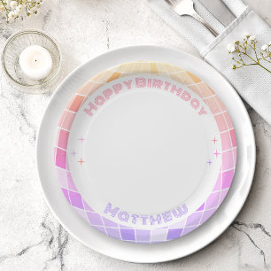 Retro Funky 90s Pink Disco Ball Birthday Party Paper Plate