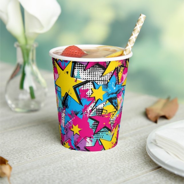 Retro Funky Abstract Comic Pop Pattern Paper Cups (Insitu)