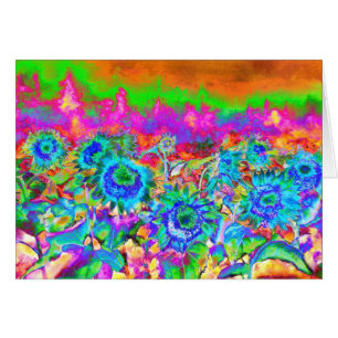 Retro funky Blue Sunflowers