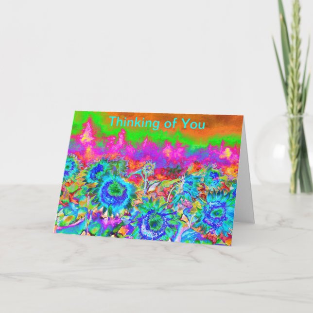 Retro funky Blue Sunflowers Card (Front)