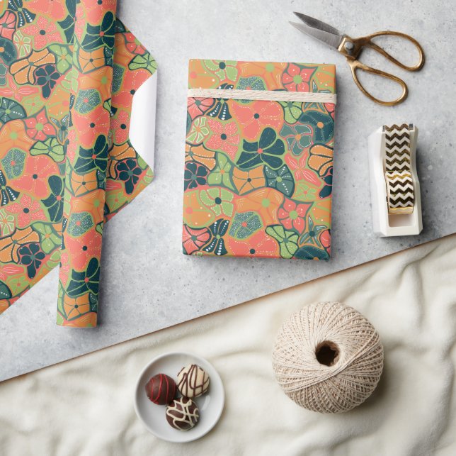 Retro Funky Colourful Flower Pattern Wrapping Paper (Crafts)