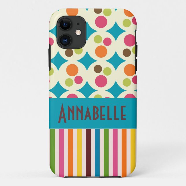 retro funky dots and stripes pattern personalise Case-Mate iPhone case (Back)