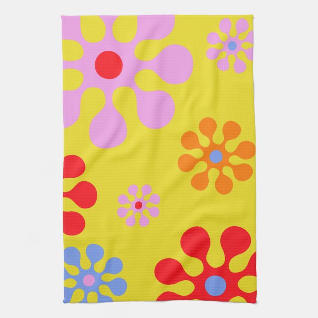 Retro Funky Flower Pattern Yellow  Towels (Vertical)