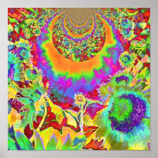 Retro funky fun colourful sunflower painting  poster (Front)