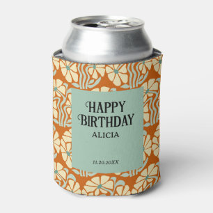 Retro Funky Groovy Boho Botanical Birthday Can Cooler