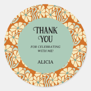 Retro Funky Groovy Boho Botanical Birthday Classic Round Sticker