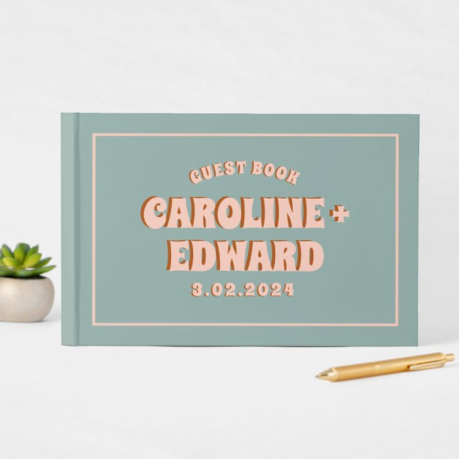 Retro Funky Groovy Colourful Pink Wedding Guest Book (Creator Uploaded)